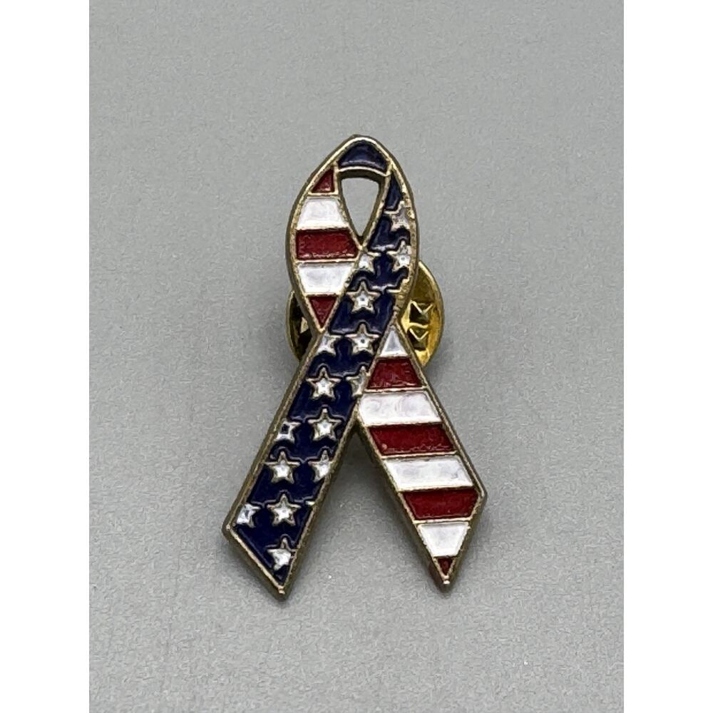 Patriotic American Flag Red White And Blue Ribbon Enamel Lapel Pin